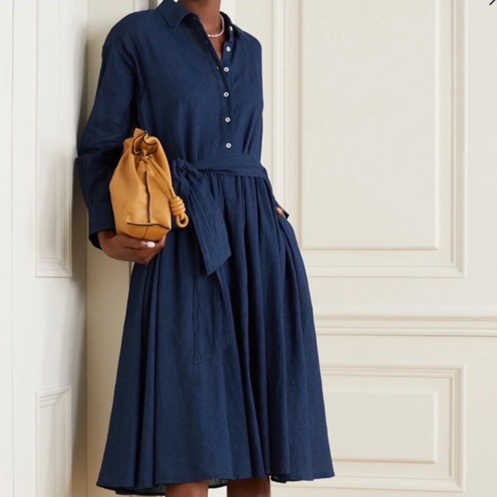 Indigo Alex Mill Dress Tie Waist Medium Camilla Belted Linen Cotton Midi Shirt
